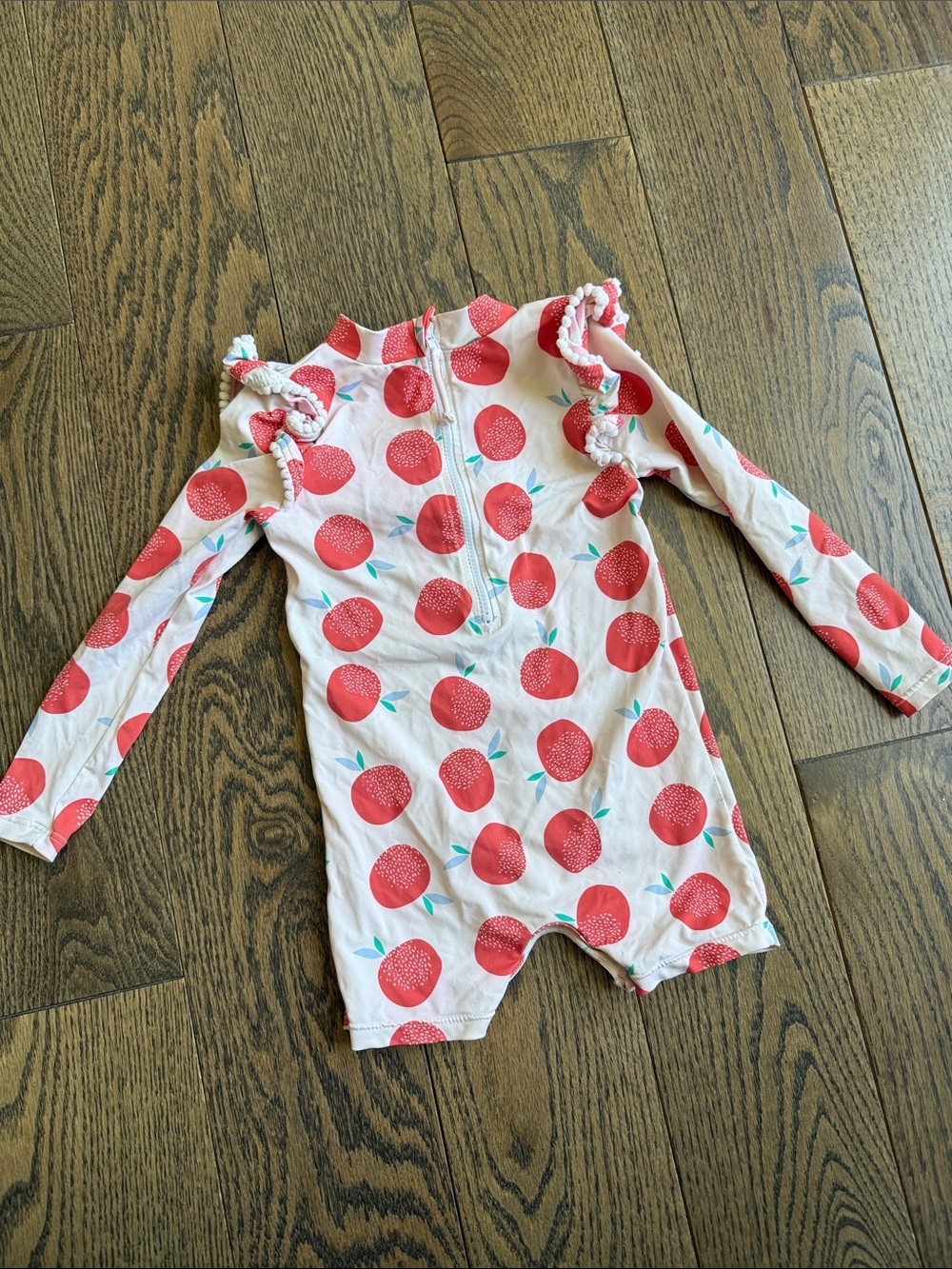 Snapper Rock Pink Long-Sleeve One-Piece Swimsuit with Red Fruit Print 6-12 month